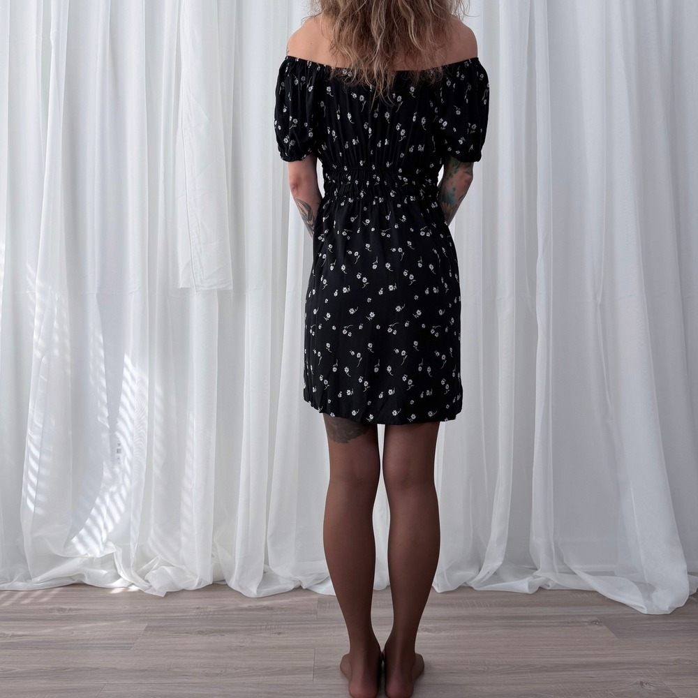 Passport Black Floral Babydoll Mini Dress Boho Small - Picture 2 of 6